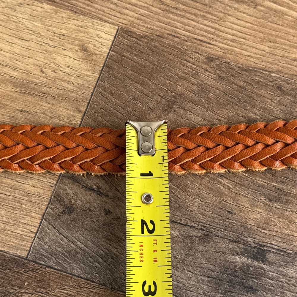 Vintage Western Hand Braided Tan Leather Belt Brass Buckle Womens Size 34 - Picture 4 of 7